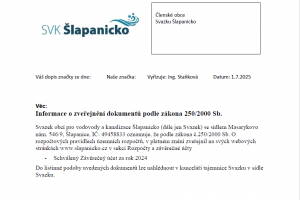 SVK Šlapanicko: Informace o zveřejnění dokumentů podle zákona 250/2000 Sb.