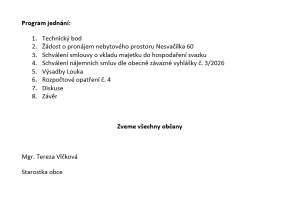 Pozvánka na 29. veřejné zasedání zastupitelstva 